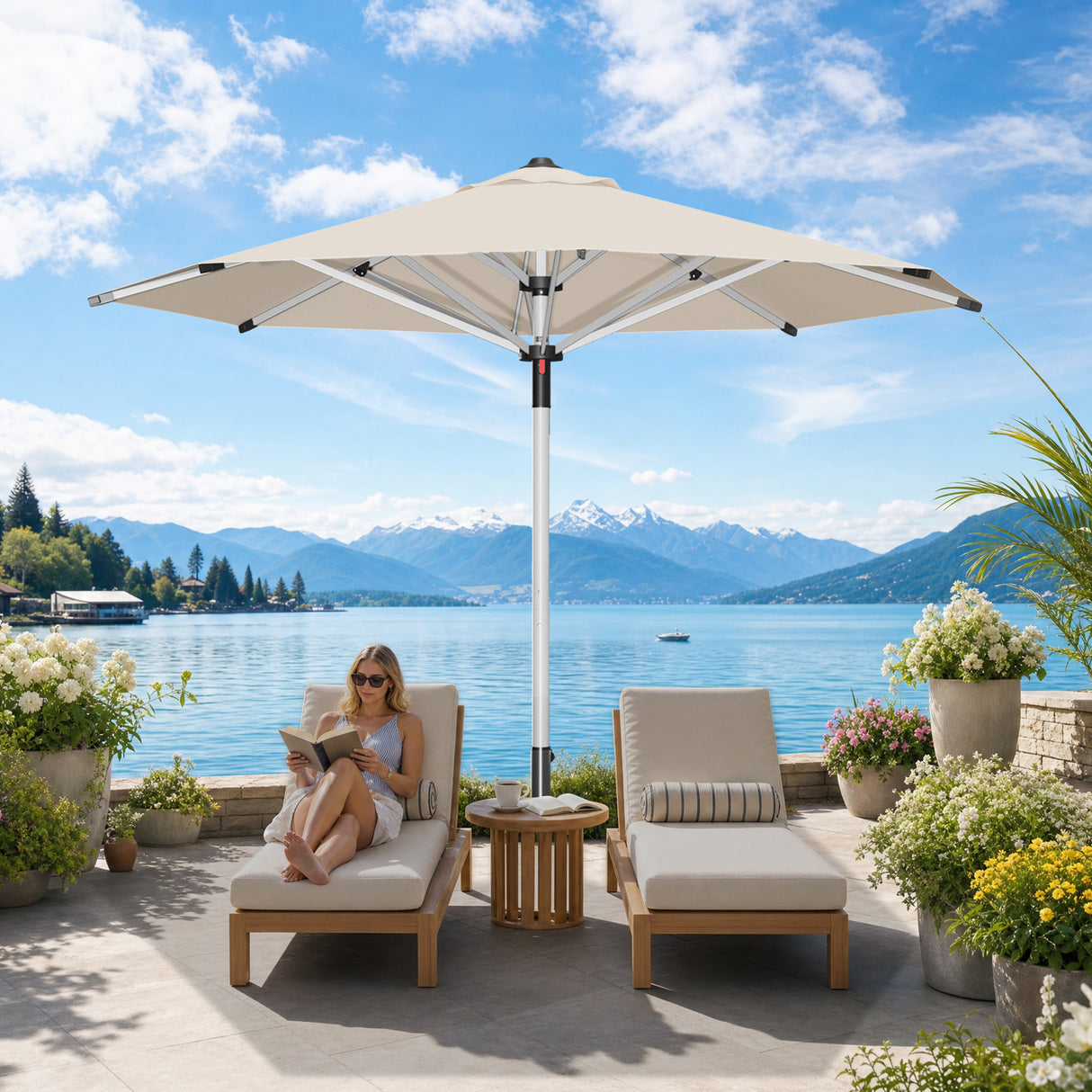 Patioslife Garden Parasol — Square & Round | Heavy-Duty Aluminium Pole, Double Vent Canopy | 2.7m, 3m & 3.35m