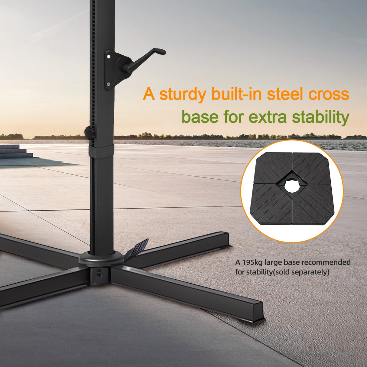 Patioslife Aegis Pro™ Cantilever Parasol with LED Lights, Fibreglass Ribs & Powder-Coated Aluminium Pole — Perfect for Garden & Patio