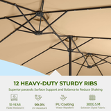 Patioslife Horizon Haven™ 4.6x2.7m Double-Sided Patio Parasols with LED Lights base and cover