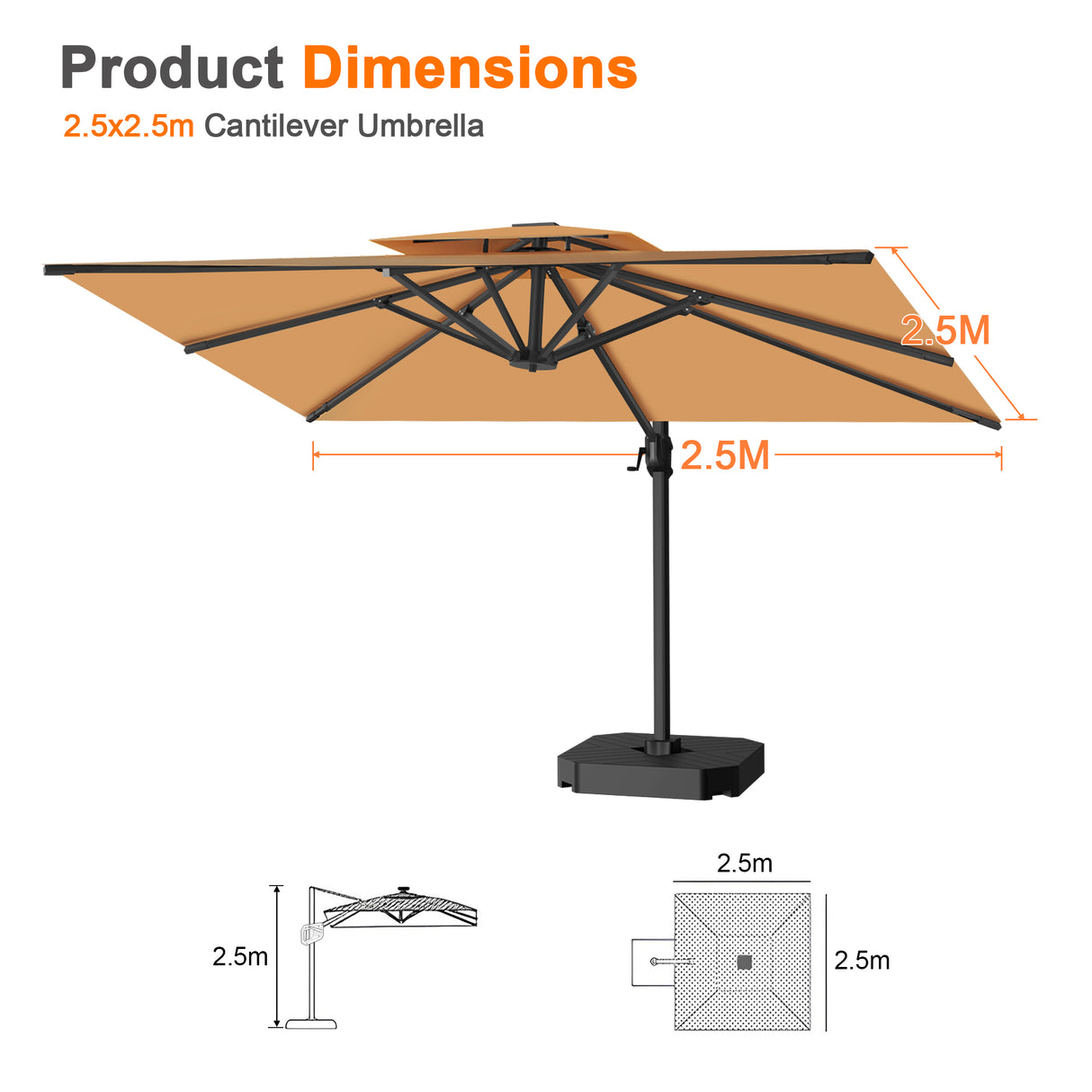 Patioslife Aegis Pro All-weather Cantilever Parasol , Reinforced & Powder-Coated Aluminium Ribs and Pole — Perfect for Garden & Patio
