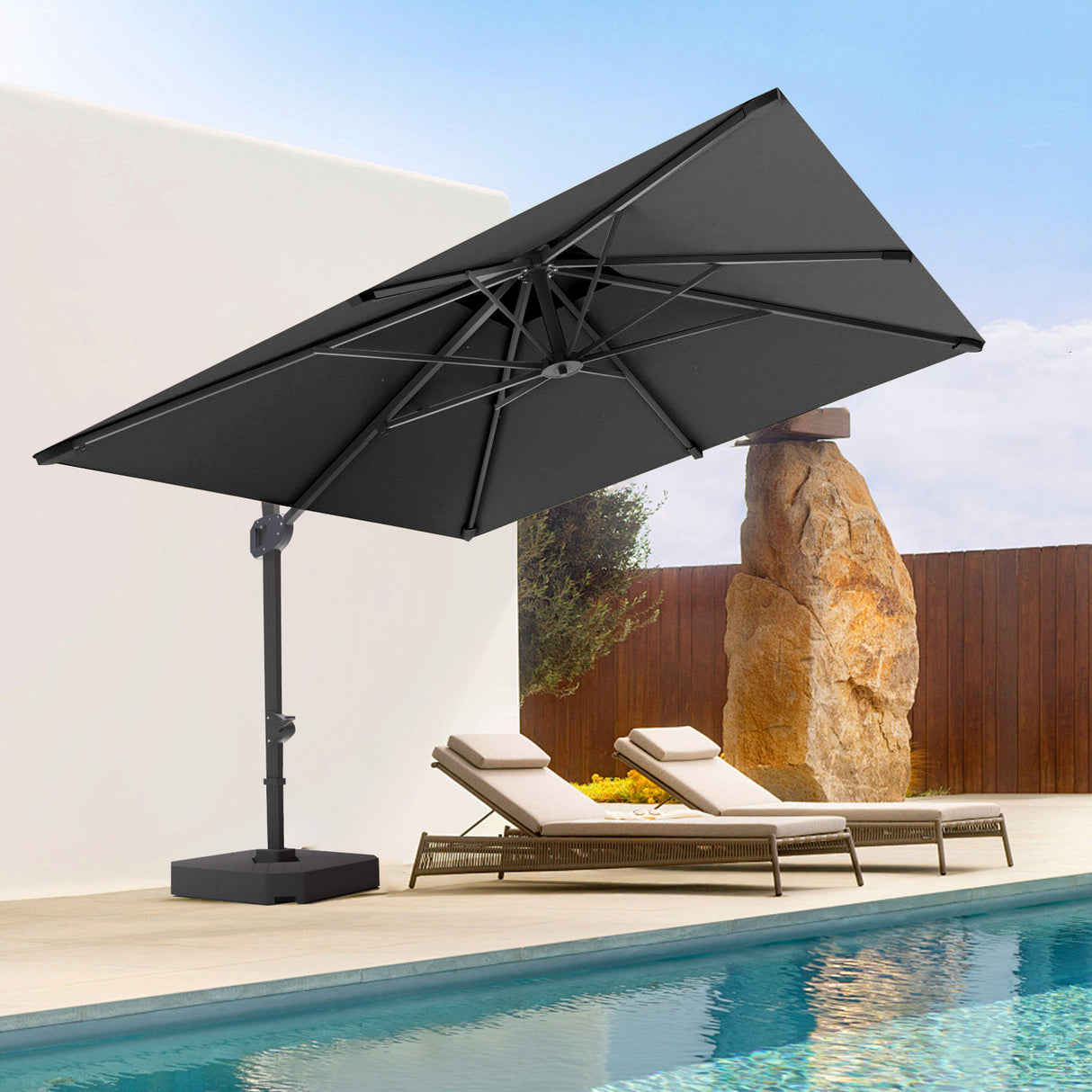 Patioslife Aegis Pro™ Cantilever Parasol with Base & Protective Cover — Fibreglass Ribs & Powder-Coated Aluminium Pole for Garden & Patio