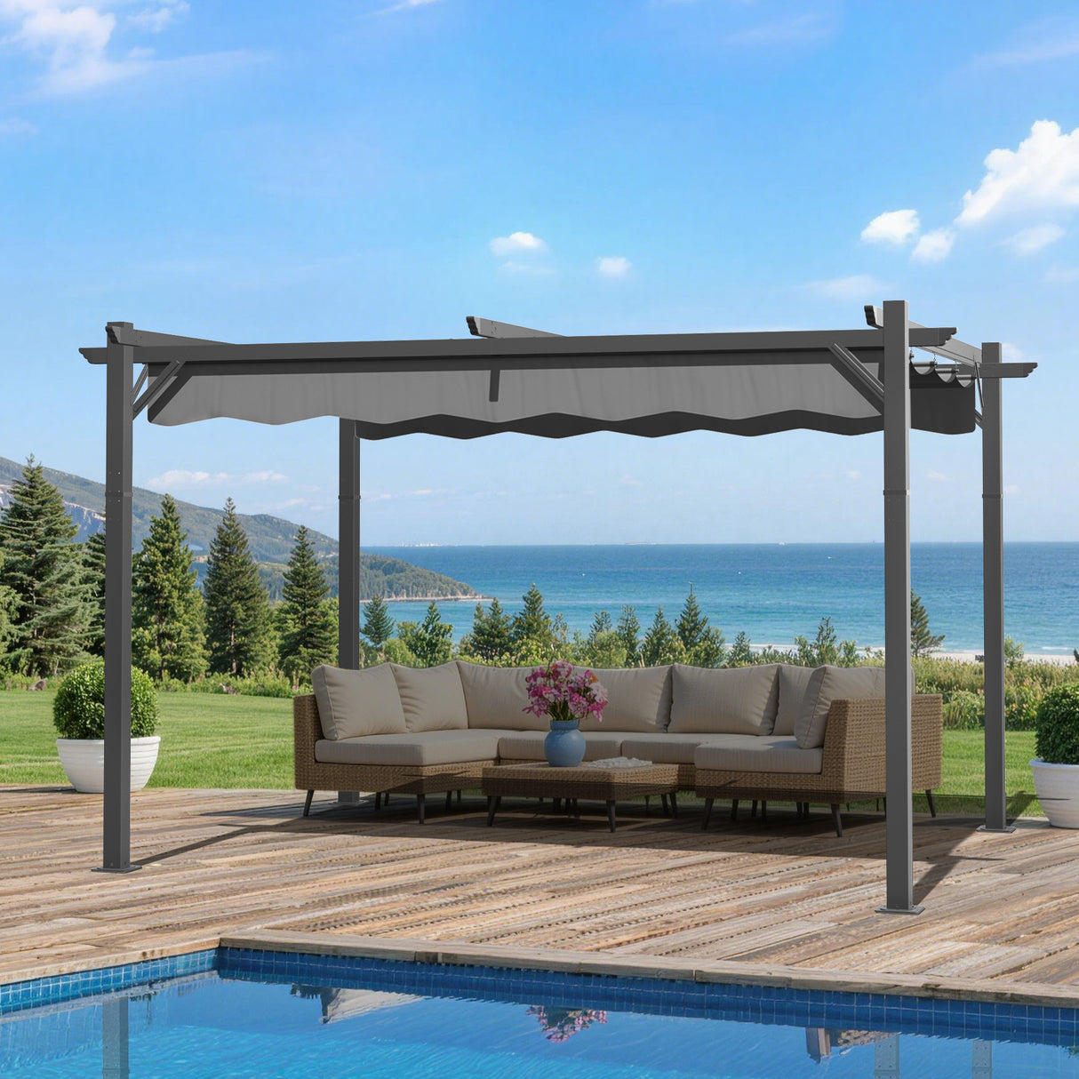 Patioslife Atlantic Retractable Pergola with Adjustable Canopy — Heavy-Duty Outdoor Shade Structure