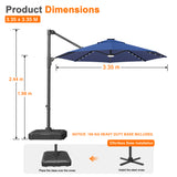 Patioslife Aegis Pro Round Cantilever Patio Umbrella with Solar LED Lights & Shade Protection