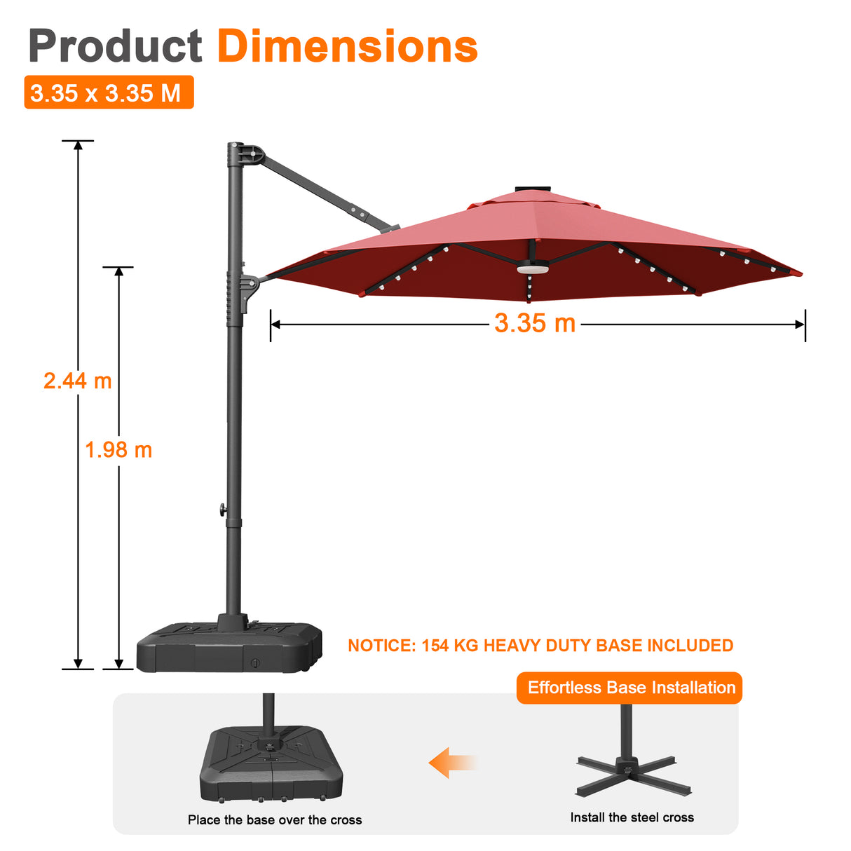 Patioslife Aegis Pro Round Cantilever Patio Umbrella with Solar LED Lights & Shade Protection