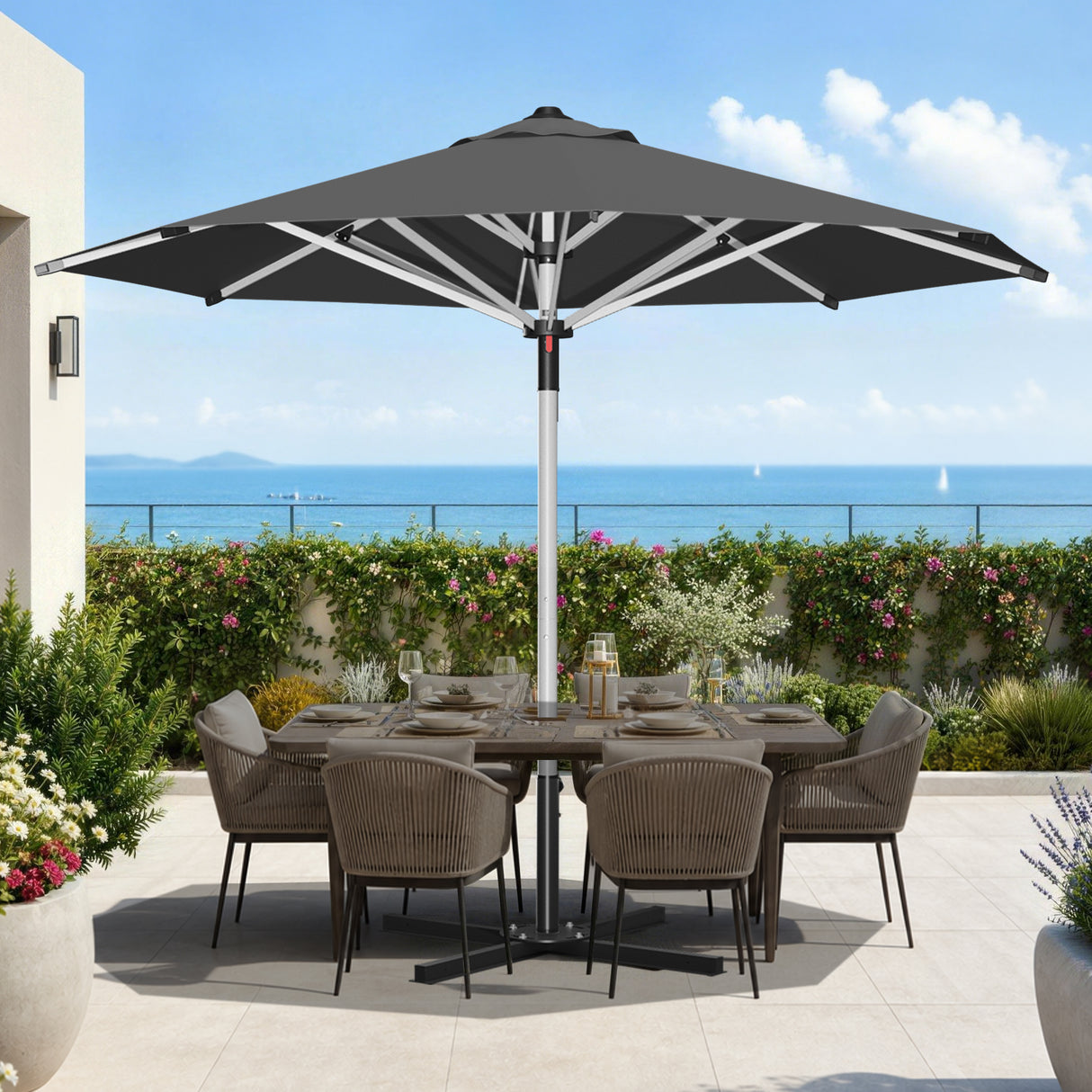 Patioslife Garden Parasol — Square & Round | Heavy-Duty Aluminium Pole, Double Vent Canopy | 2.7m, 3m & 3.35m