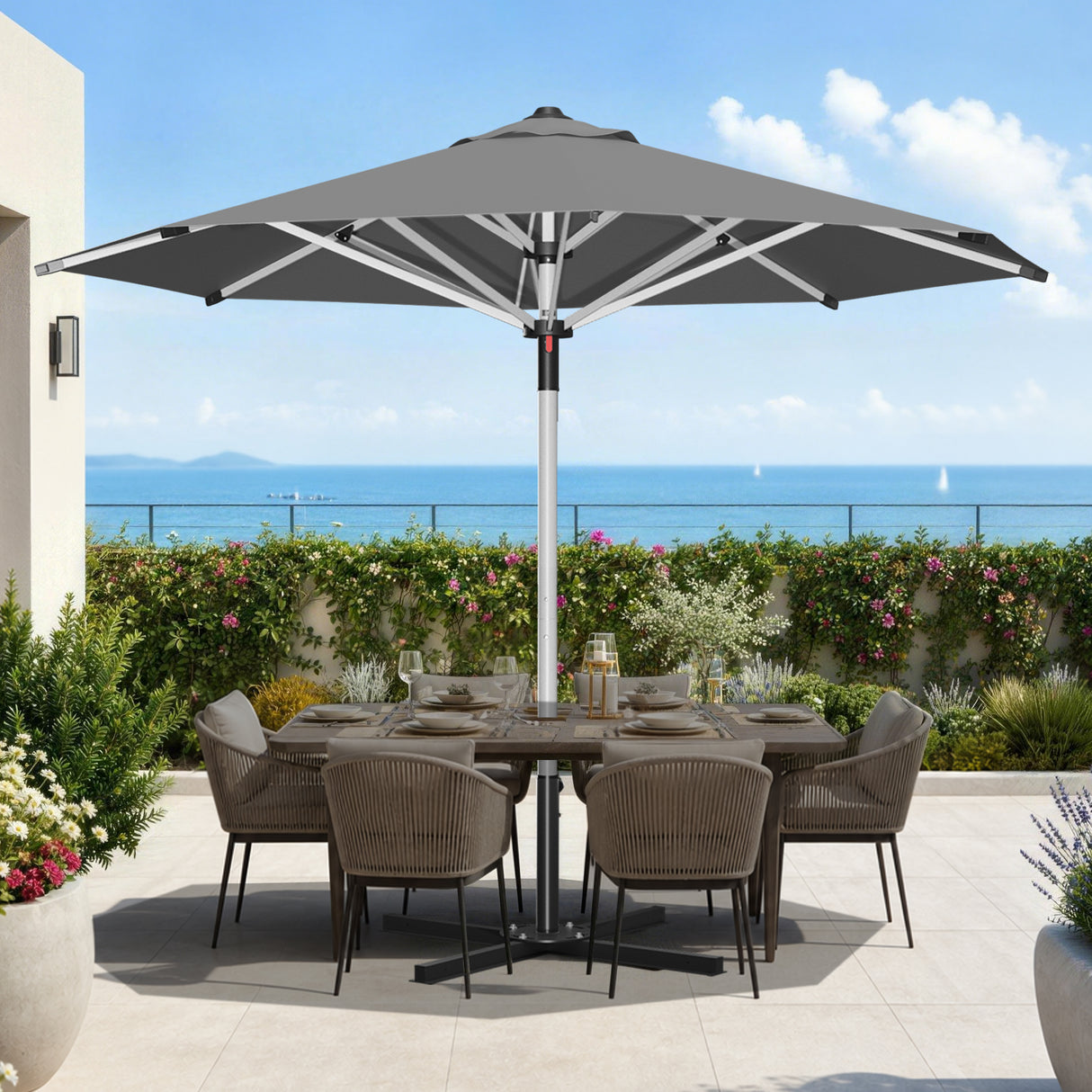 Patioslife Garden Parasol — Square & Round | Heavy-Duty Aluminium Pole, Double Vent Canopy | 2.7m, 3m & 3.35m