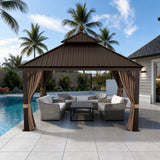 Patioslife Haven Hardtop Gazebo – Heavy-Duty Aluminium Frame, Double-Vented Roof & Curtains, Patio Pergola for Garden or Backyard