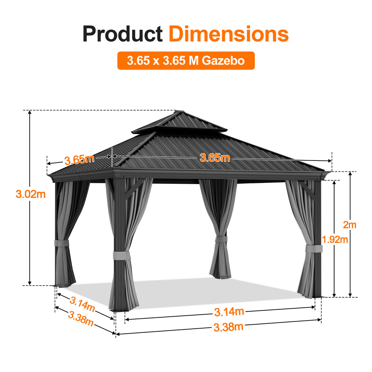 Patioslife Luxury Haven Hardtop Gazebo with sides & Drainage Gutters, 120×120mm Aluminum Posts| Most Popular Choice for Garden or Backyard