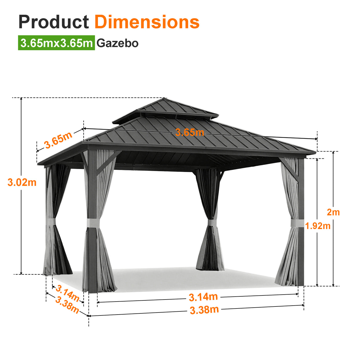 Patioslife Haven Hardtop Gazebo – Heavy-Duty Aluminium Frame, Double-Vented Roof & Curtains, Patio Pergola for Garden or Backyard