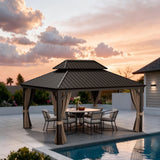 Patioslife Haven Hardtop Gazebo – Heavy-Duty Aluminium Frame, Double-Vented Roof & Curtains, Patio Pergola for Garden or Backyard