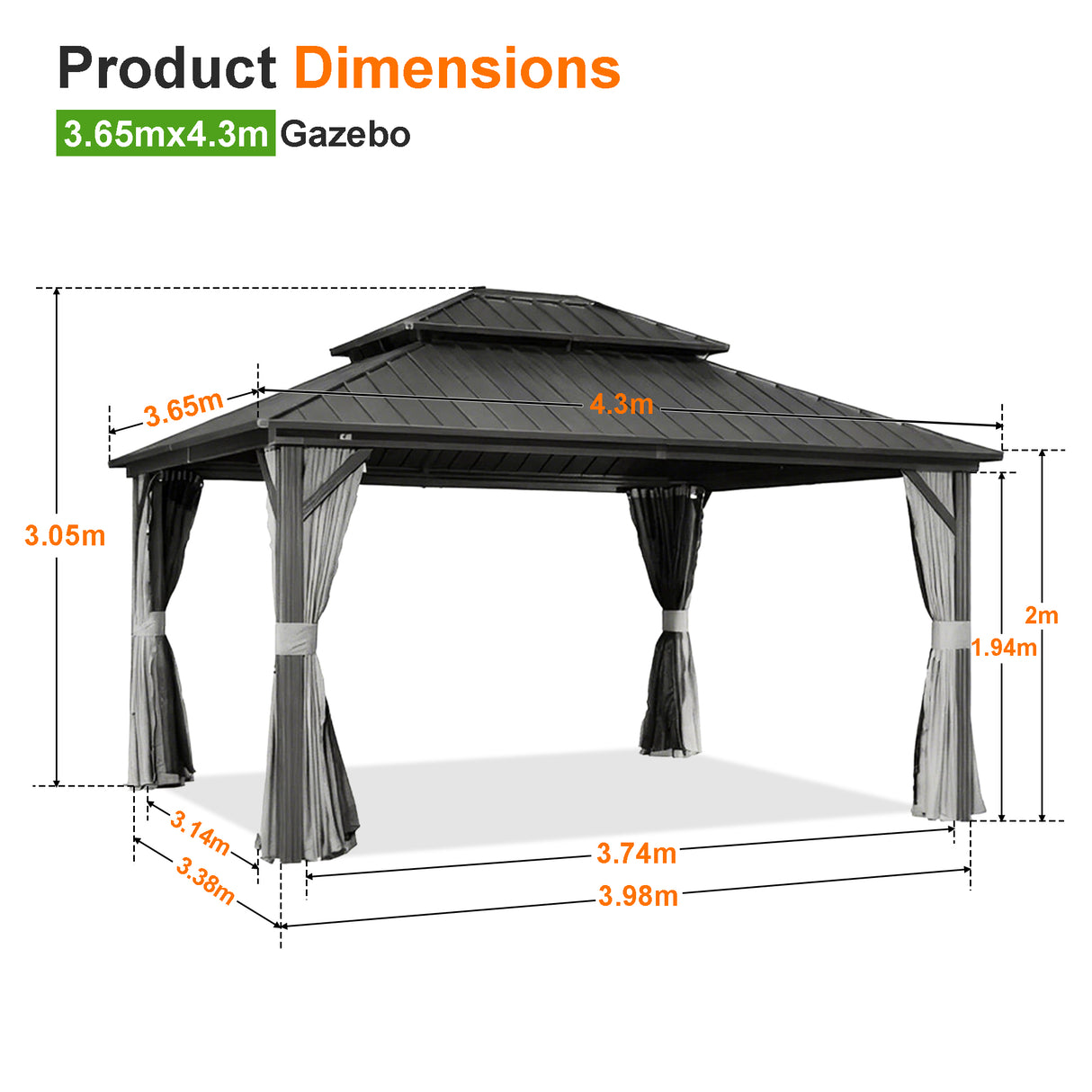 Patioslife Haven Hardtop Gazebo – Heavy-Duty Aluminium Frame, Double-Vented Roof & Curtains, Patio Pergola for Garden or Backyard