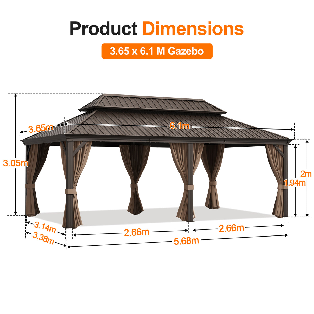 Patioslife Luxury Haven Hardtop Gazebo with sides & Drainage Gutters, 120×120mm Aluminum Posts| Most Popular Choice for Garden or Backyard