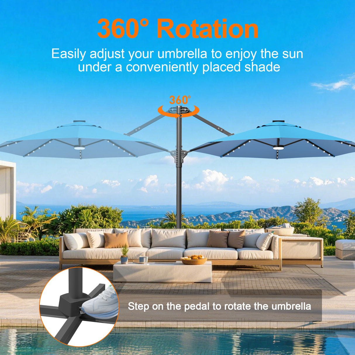 Patioslife Aegis Pro Round Cantilever Patio Umbrella with Solar LED Lights & Shade Protection