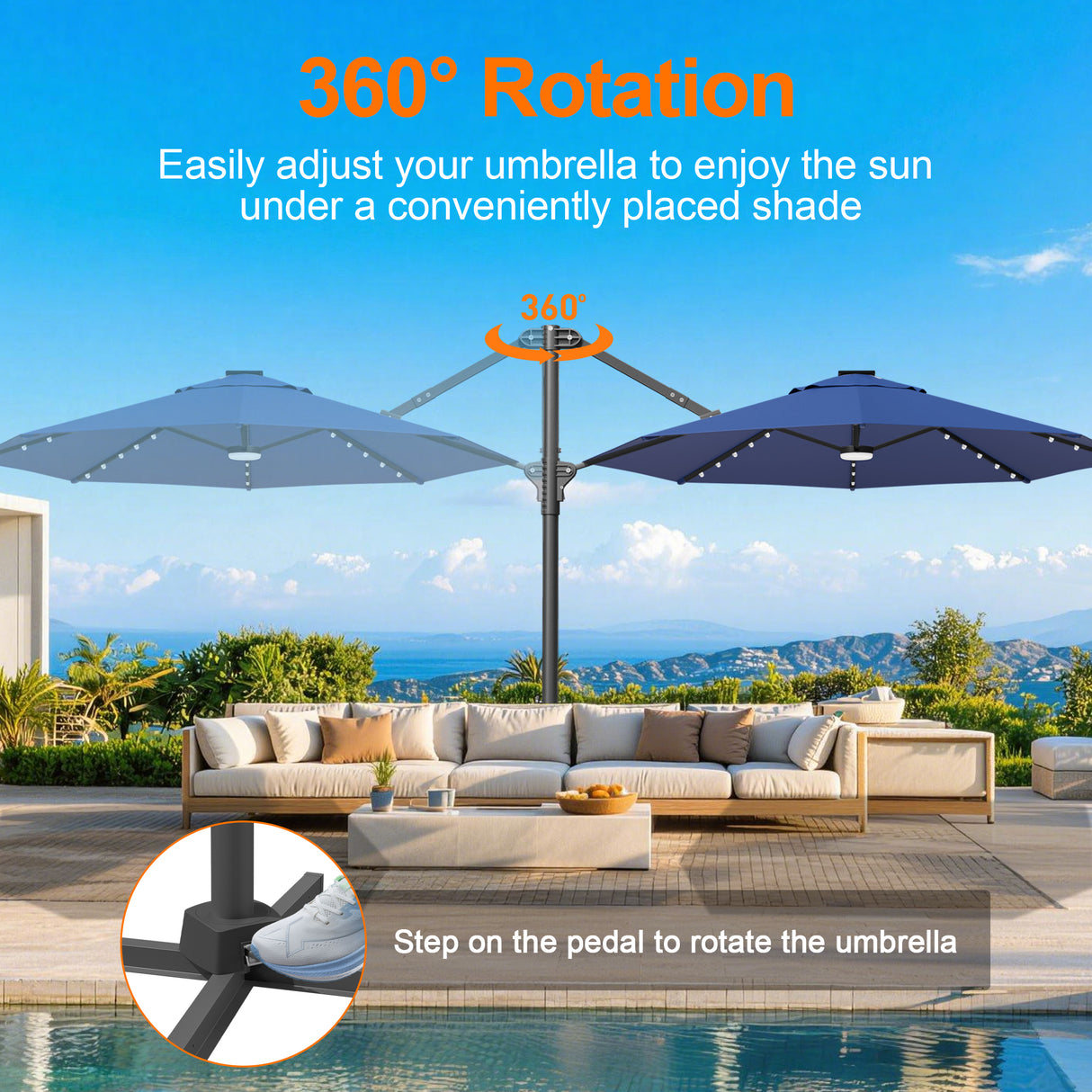 Patioslife Aegis Pro Round Cantilever Patio Umbrella with Solar LED Lights & Shade Protection
