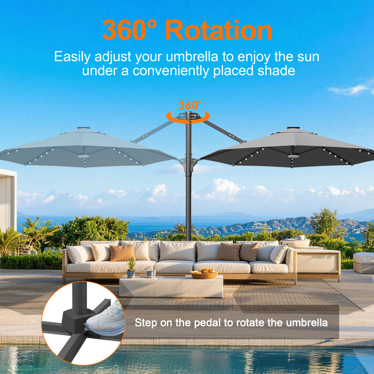 Patioslife Aegis Pro Round Cantilever Patio Umbrella with Solar LED Lights & Shade Protection