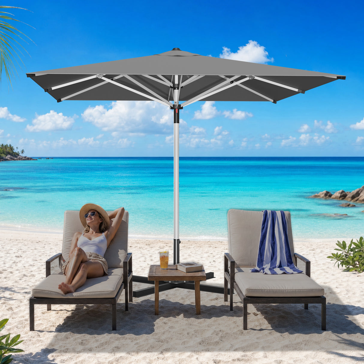 Patioslife Garden Parasol — Square & Round | Heavy-Duty Aluminium Pole, Double Vent Canopy | 2.7m, 3m & 3.35m