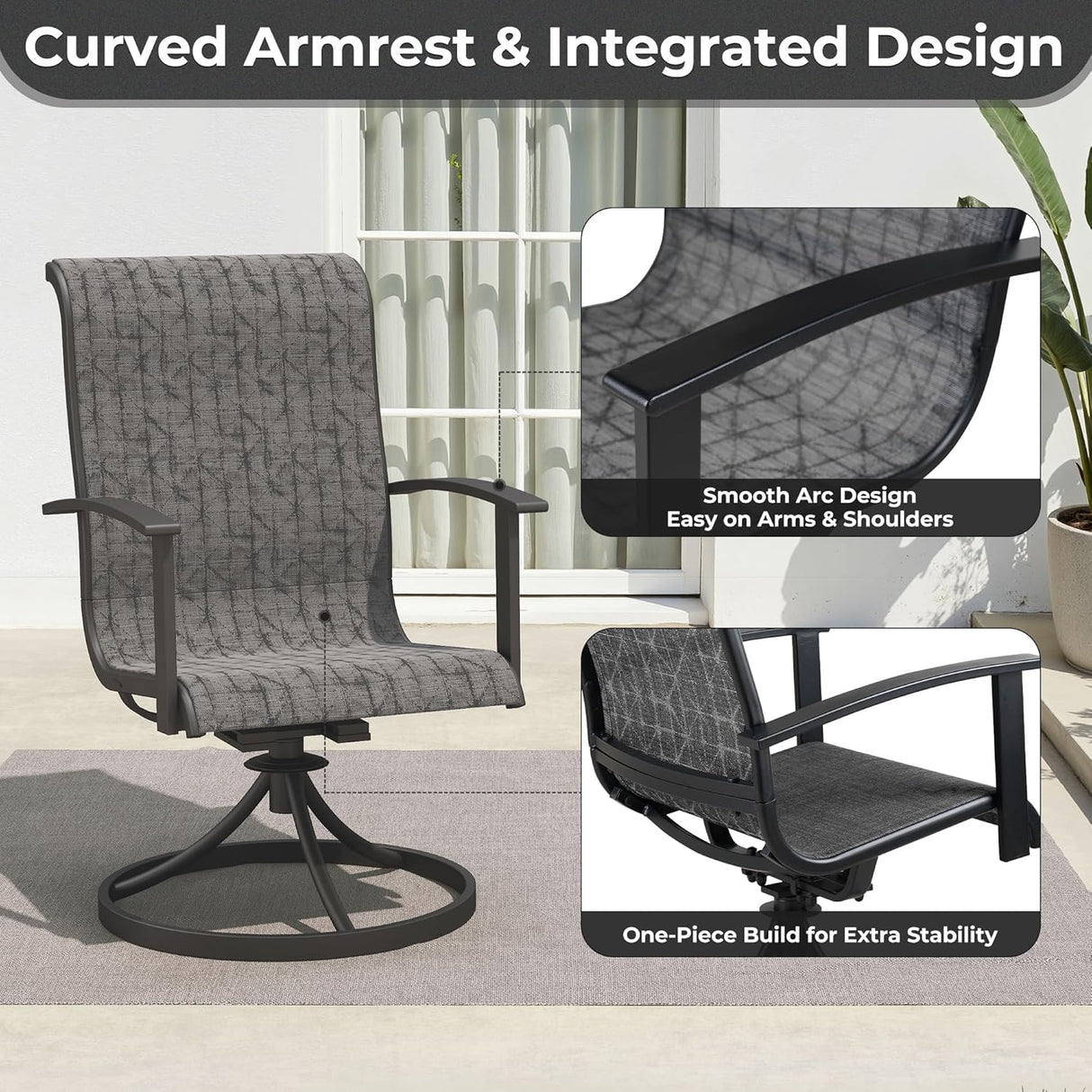 Outdoor Swivel Rocking Patio Dining Chairs Set of 2 – Textilene Patio Rockers with Sturdy Metal Frame for Garden, Deck, or Backyard