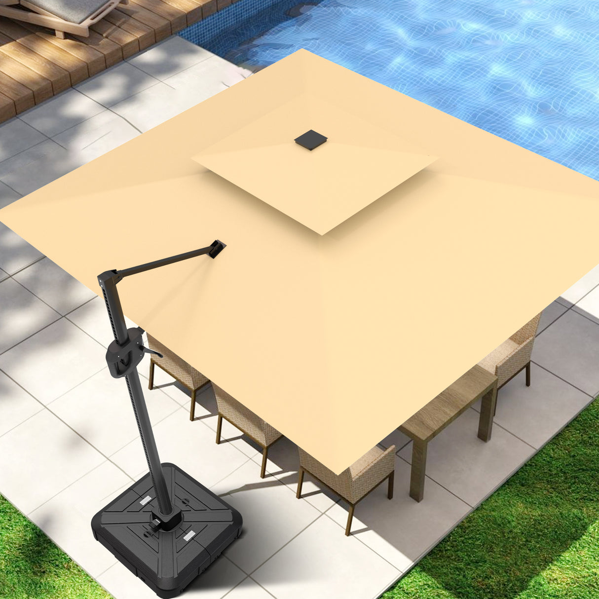 Patioslife™ Cantilever Parasol Base 115–200kg, Heavy-Duty Outdoor Rolling Stand, Refillable HDPE Offset Weights with Wheels for Patio, Garden & Poolside Stability
