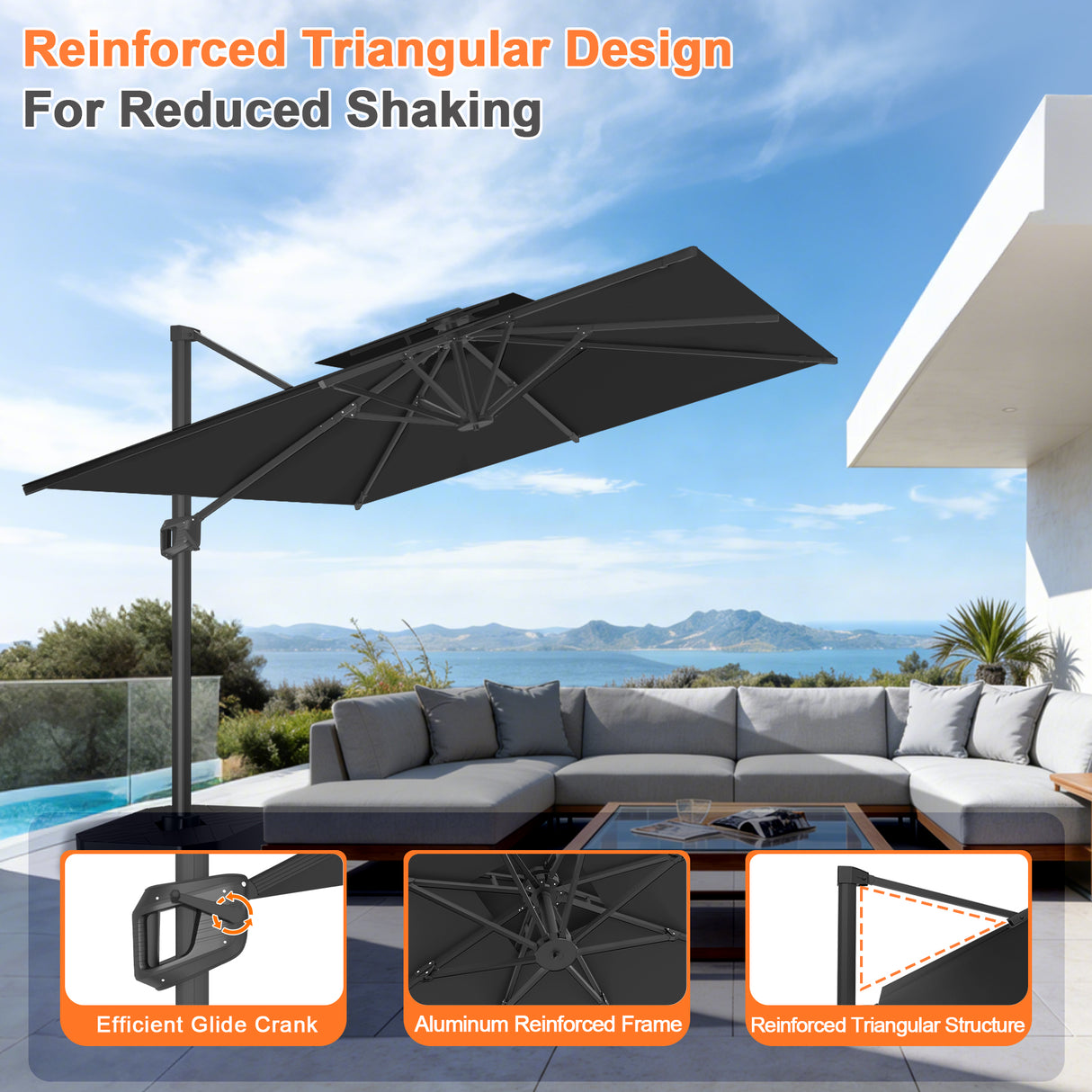 Patioslife Aegis Pro All-weather Cantilever Parasol , Reinforced & Powder-Coated Aluminium Ribs and Pole — Perfect for Garden & Patio