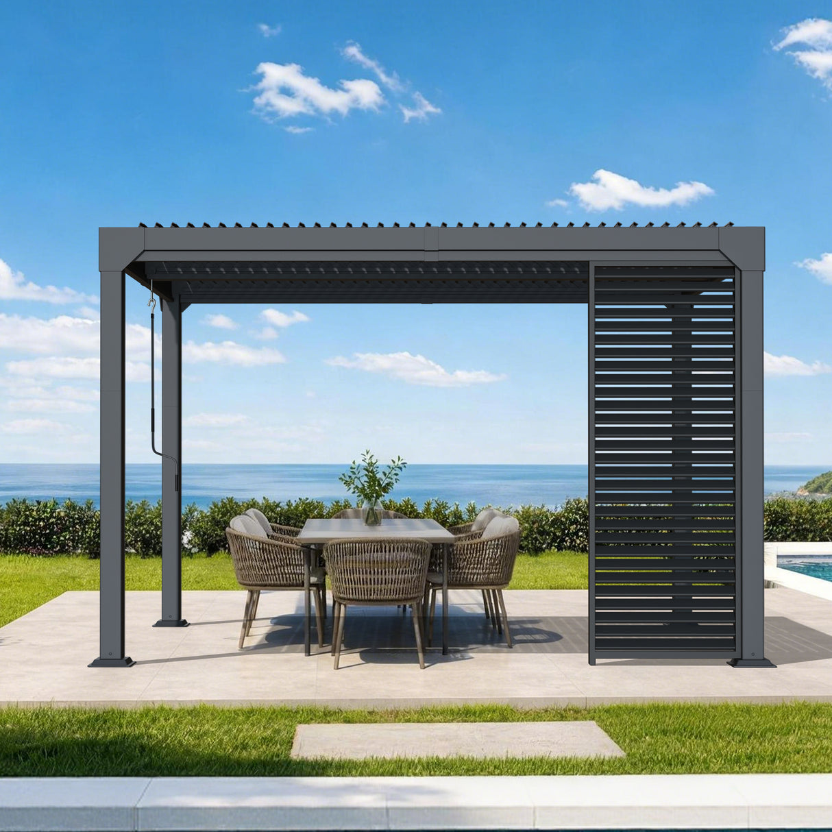 Patioslife Atlantic Series Aluminium Louvre Side Panel – Pergola Sidewall with Adjustable Louvers for Privacy, Shade and Wind Protection