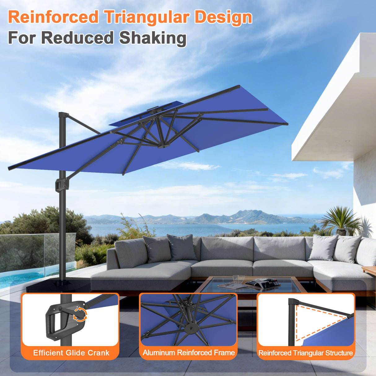 Patioslife Aegis Pro All-weather Cantilever Parasol , Reinforced & Powder-Coated Aluminium Ribs and Pole — Perfect for Garden & Patio