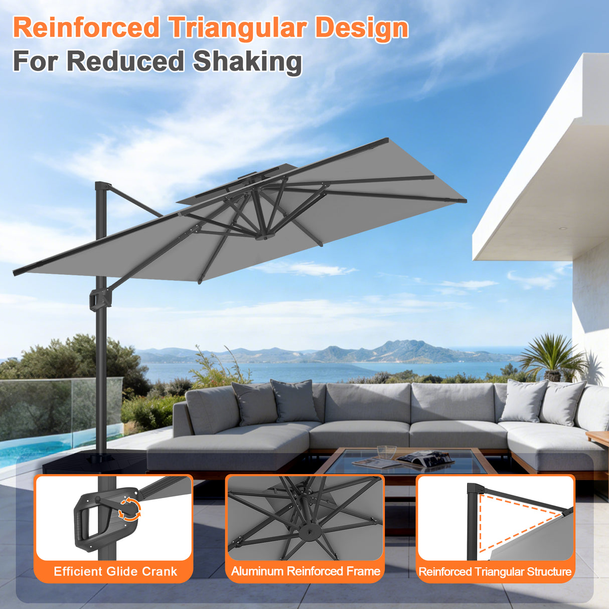 Patioslife Aegis Pro All-weather Cantilever Parasol , Reinforced & Powder-Coated Aluminium Ribs and Pole — Perfect for Garden & Patio