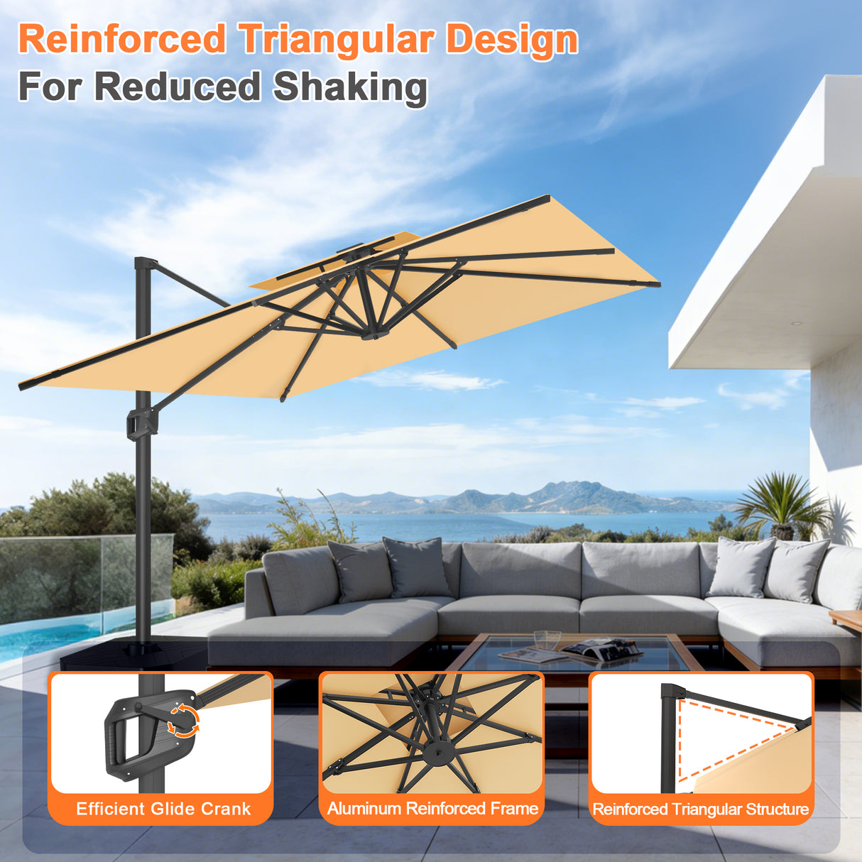 Patioslife Aegis Pro All-weather Cantilever Parasol , Reinforced & Powder-Coated Aluminium Ribs and Pole — Perfect for Garden & Patio