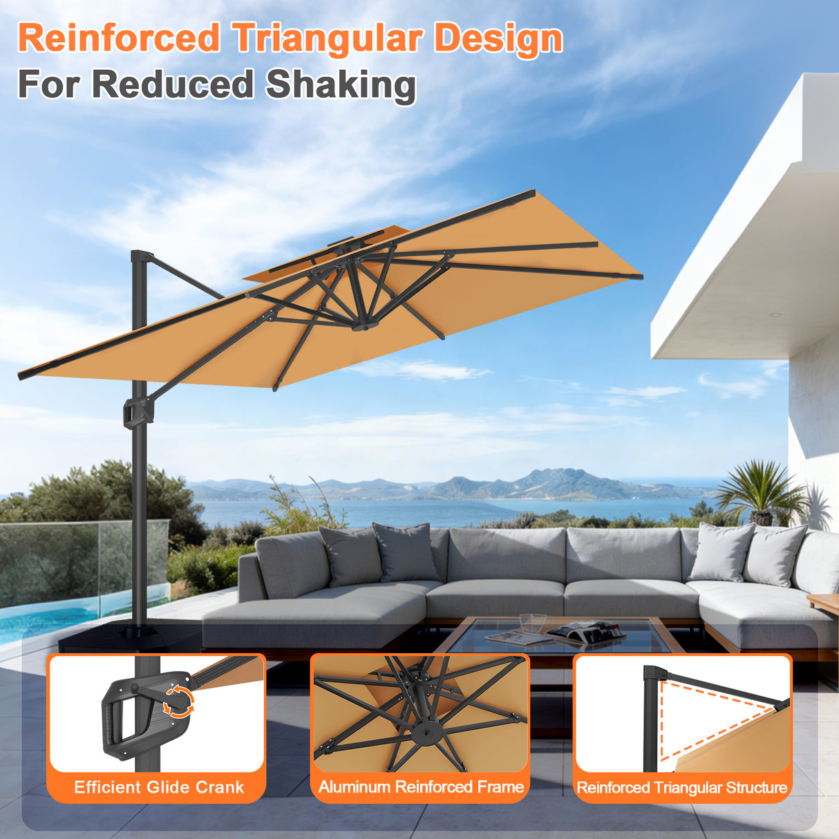 Patioslife Aegis Pro All-weather Cantilever Parasol , Reinforced & Powder-Coated Aluminium Ribs and Pole — Perfect for Garden & Patio