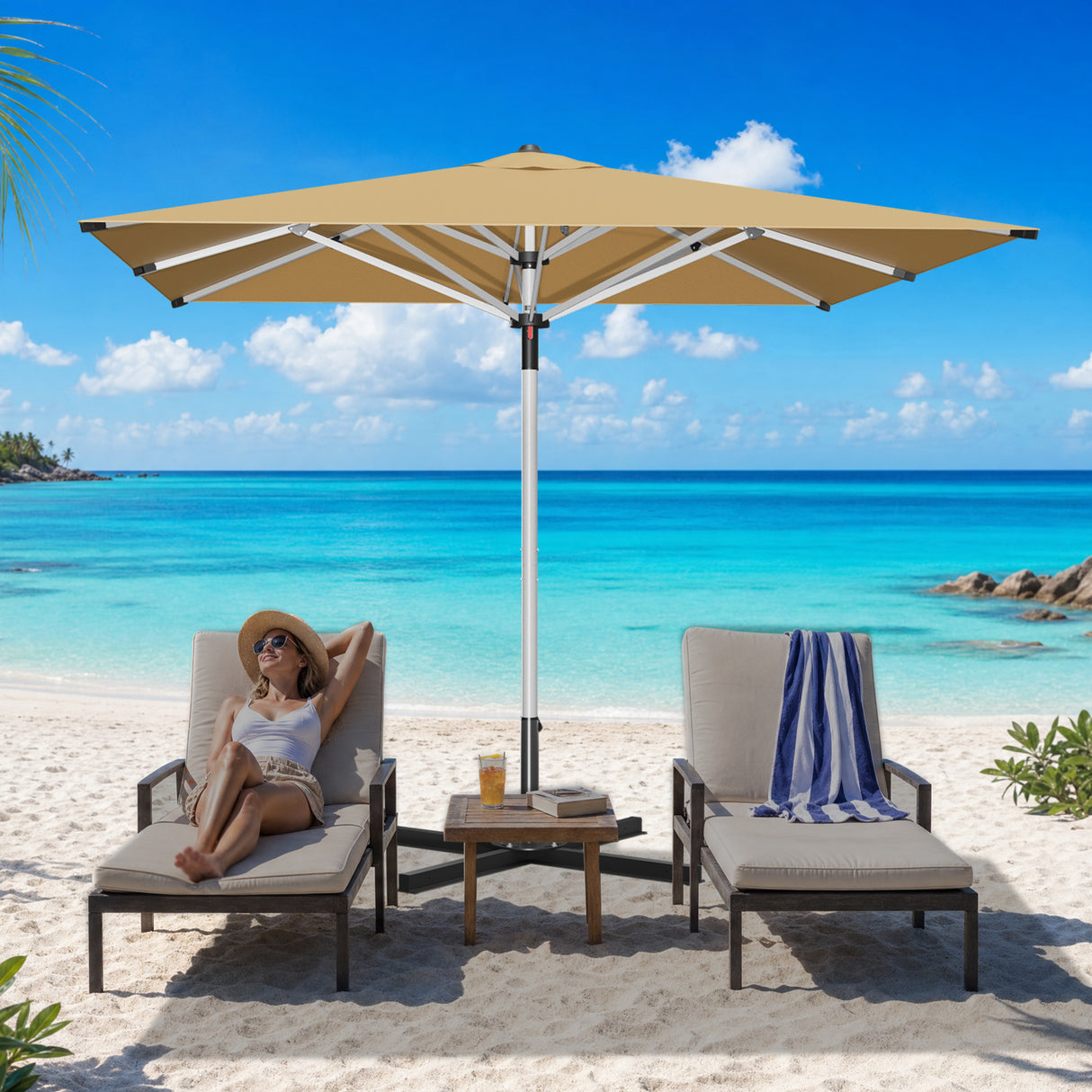 Patioslife Garden Parasol — Square & Round | Heavy-Duty Aluminium Pole, Double Vent Canopy | 2.7m, 3m & 3.35m