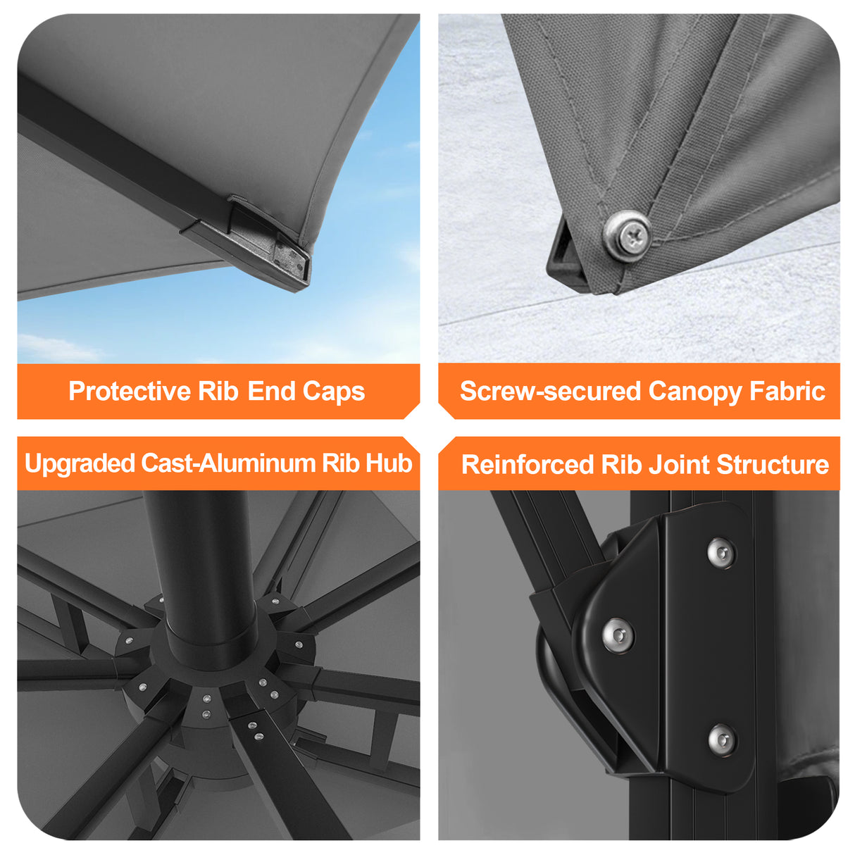 Patioslife Aegis Pro All-weather Cantilever Parasol with LED Lights, Reinforced & Powder-Coated Aluminium Ribs and Pole — Perfect for Garden & Patio