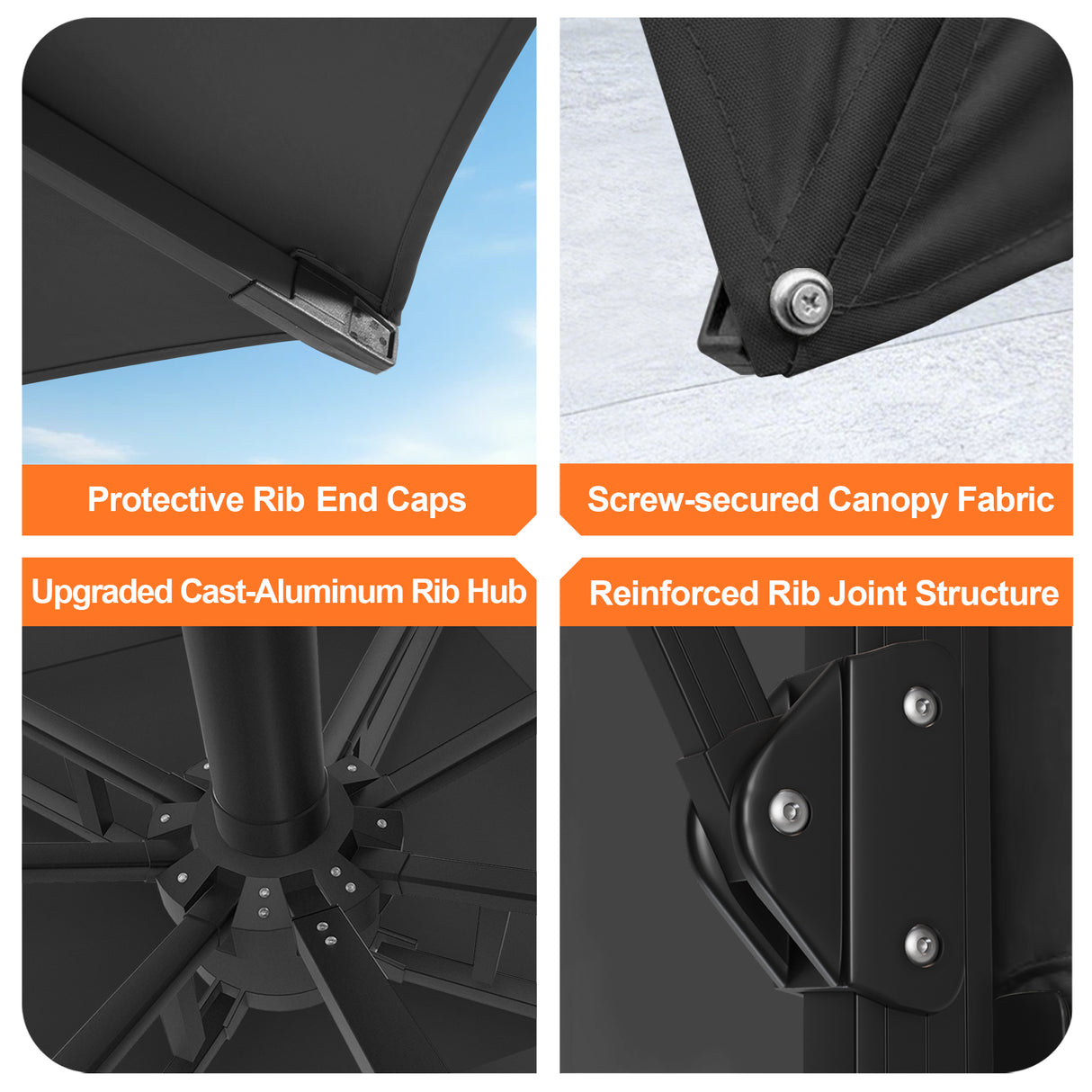 Patioslife Aegis Pro All-weather Cantilever Parasol with LED Lights, Reinforced & Powder-Coated Aluminium Ribs and Pole — Perfect for Garden & Patio