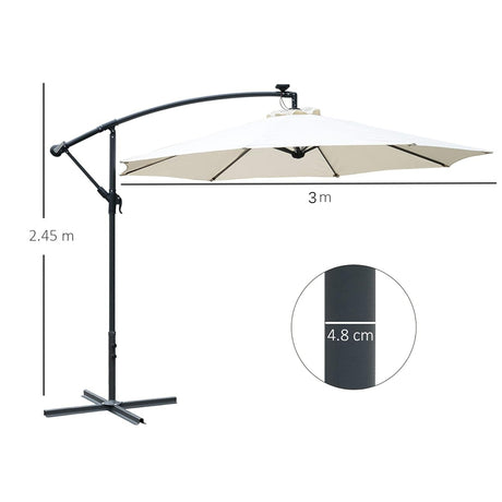 Patioslife 3m cream cantilever parasol dimensions with 2.45m height and 4.8cm pole