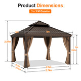 Patioslife Luxury Haven Hardtop Gazebo with sides & Drainage Gutters, 120×120mm Aluminum Posts| Most Popular Choice for Garden or Backyard