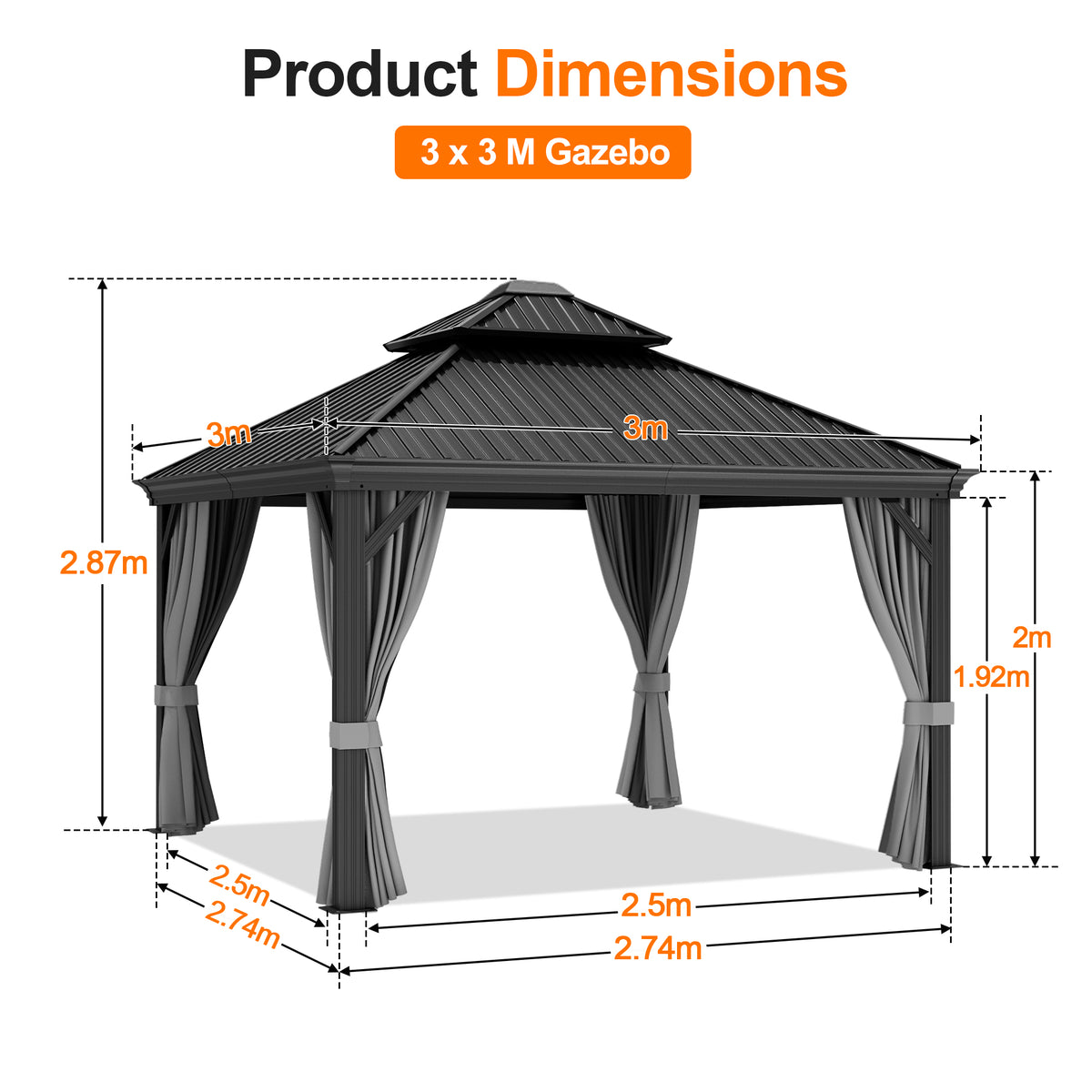 Patioslife Luxury Haven Hardtop Gazebo with sides & Drainage Gutters, 120×120mm Aluminum Posts| Most Popular Choice for Garden or Backyard