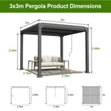 Patioslife Atlantic 3x3m Premium Louvered Pergola with Adjustable Roof Panels, Integrated Gutter System & Freestanding All-Weather Outdoor Shelter for Patio, Deck & Poolside