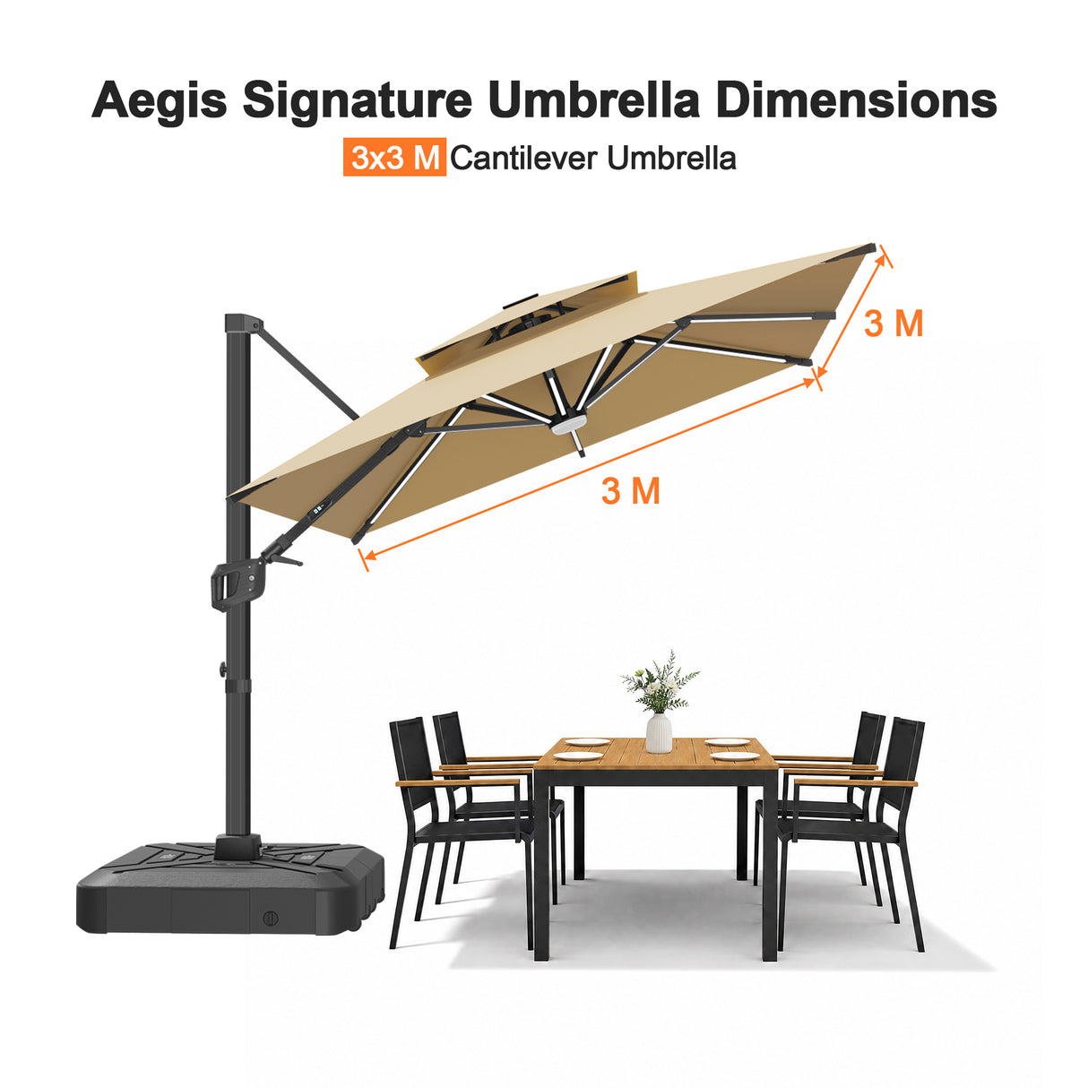 Patioslife Aegis Signature Series Rotating Cantilever Patio Umbrella with Adjustable Tilt for Garden & Poolside