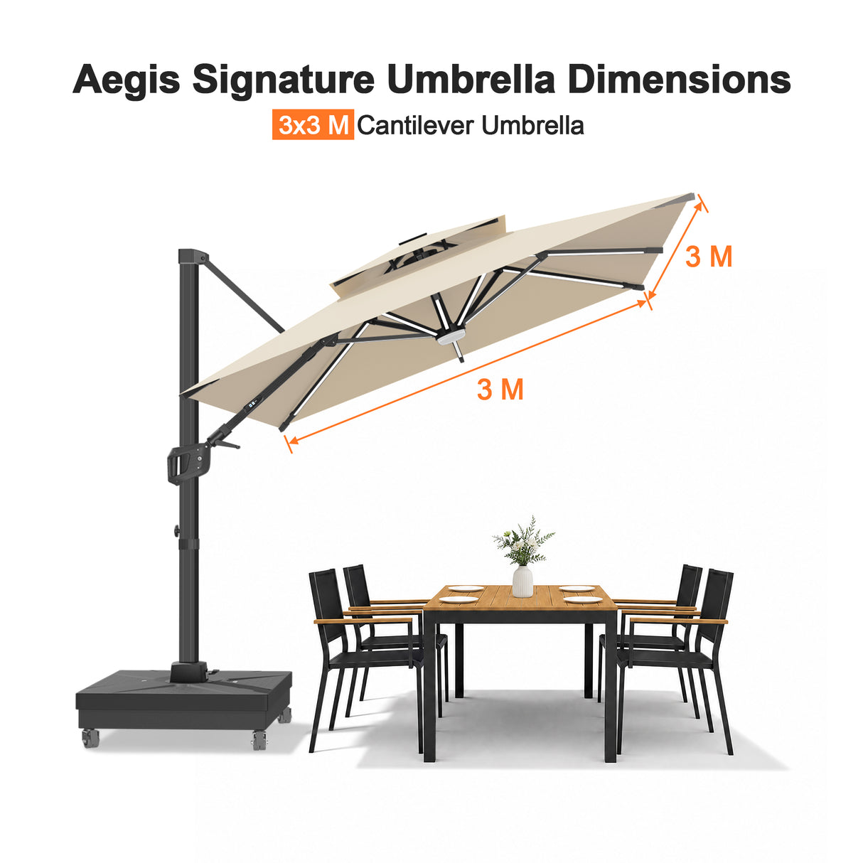Patioslife Aegis Signature Series Rotating Cantilever Patio Umbrella with Adjustable Tilt for Garden & Poolside