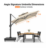 Patioslife Aegis Signature Series Rotating Cantilever Patio Umbrella with Adjustable Tilt for Garden & Poolside