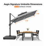 Patioslife Aegis Signature Series Rotating Cantilever Patio Umbrella with Adjustable Tilt for Garden & Poolside