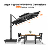 Patioslife Aegis Signature Series Rotating Cantilever Patio Umbrella with Adjustable Tilt for Garden & Poolside