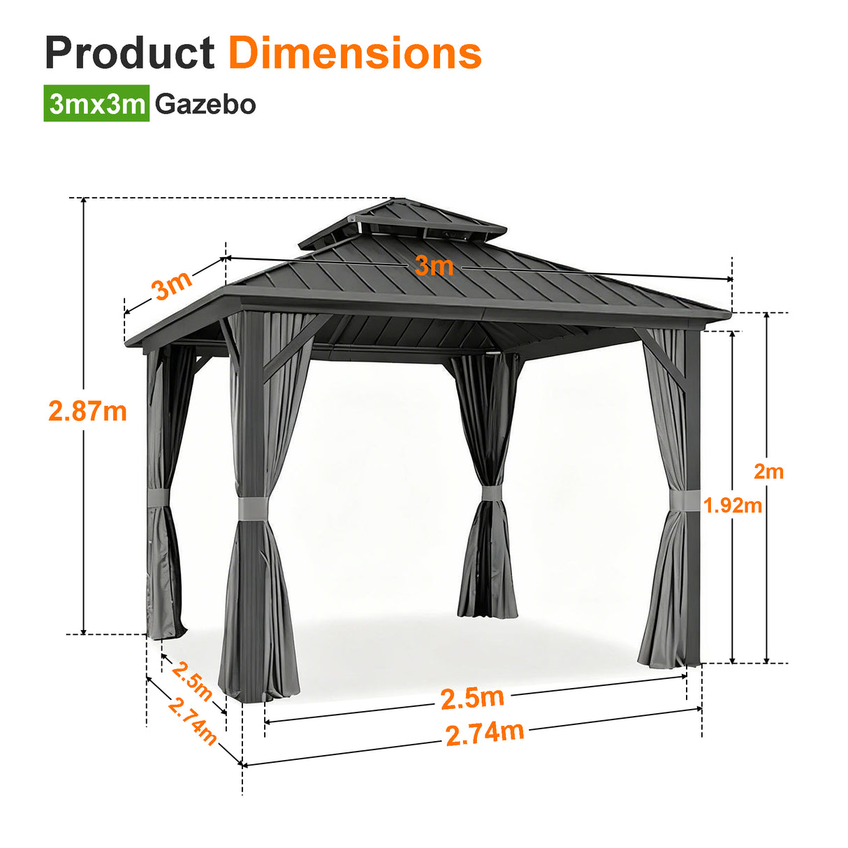 Patioslife Haven Hardtop Gazebo – Heavy-Duty Aluminium Frame, Double-Vented Roof & Curtains, Patio Pergola for Garden or Backyard