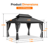 Patioslife Luxury Haven Hardtop Gazebo with sides & Drainage Gutters, 120×120mm Aluminum Posts| Most Popular Choice for Garden or Backyard