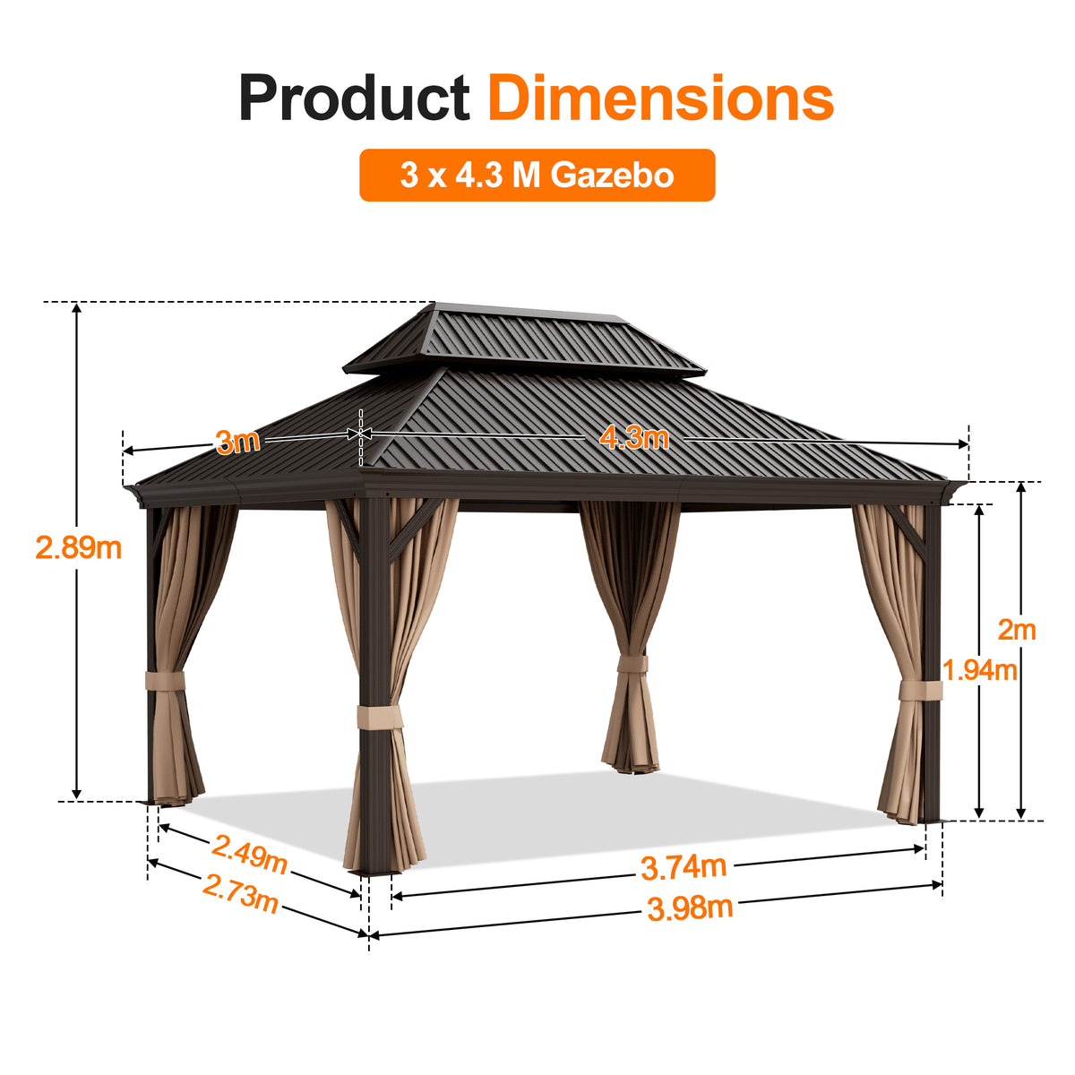 Patioslife Luxury Haven Hardtop Gazebo with sides & Drainage Gutters, 120×120mm Aluminum Posts| Most Popular Choice for Garden or Backyard
