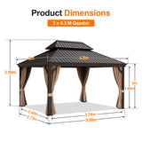Patioslife Luxury Haven Hardtop Gazebo with sides & Drainage Gutters, 120×120mm Aluminum Posts| Most Popular Choice for Garden or Backyard