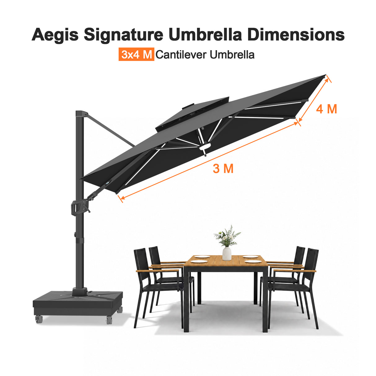 Patioslife Aegis Signature Series Rotating Cantilever Patio Umbrella with Adjustable Tilt for Garden & Poolside