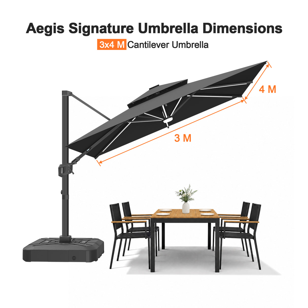 Patioslife Aegis Signature Series Rotating Cantilever Patio Umbrella with Adjustable Tilt for Garden & Poolside