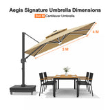 Patioslife Aegis Signature Series Rotating Cantilever Patio Umbrella with Adjustable Tilt for Garden & Poolside