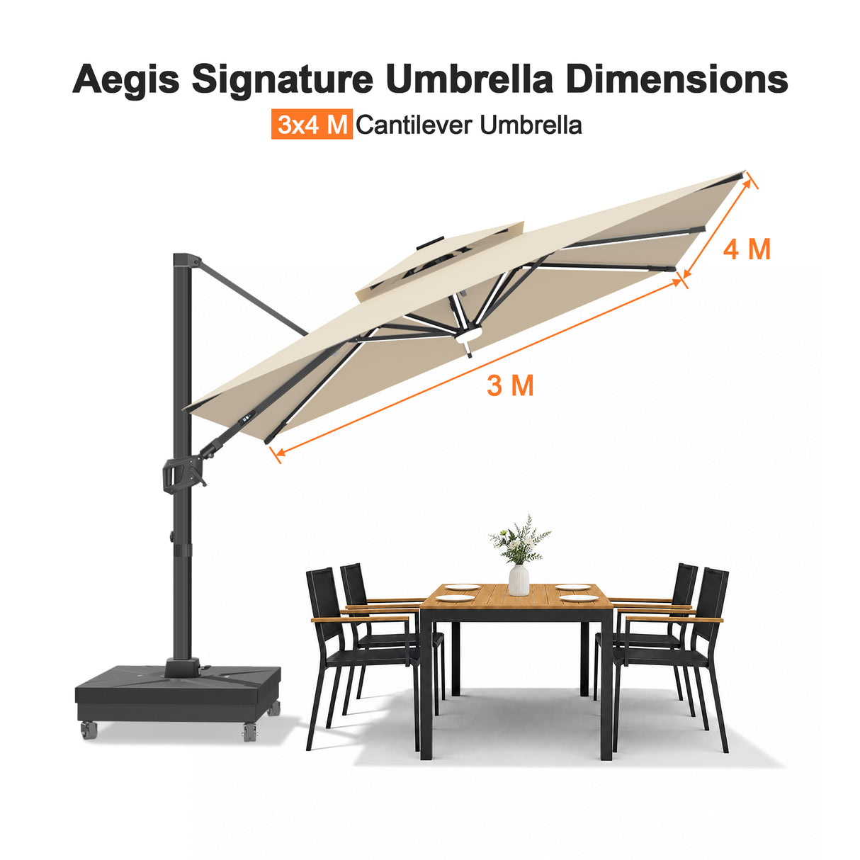 Patioslife Aegis Signature Series Rotating Cantilever Patio Umbrella with Adjustable Tilt for Garden & Poolside