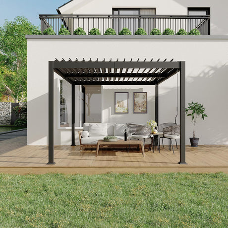 Patioslife Atlantic 3x4m louvered pergola with aluminium frame, adjustable roof and modern patio seating for garden, deck and outdoor shade
