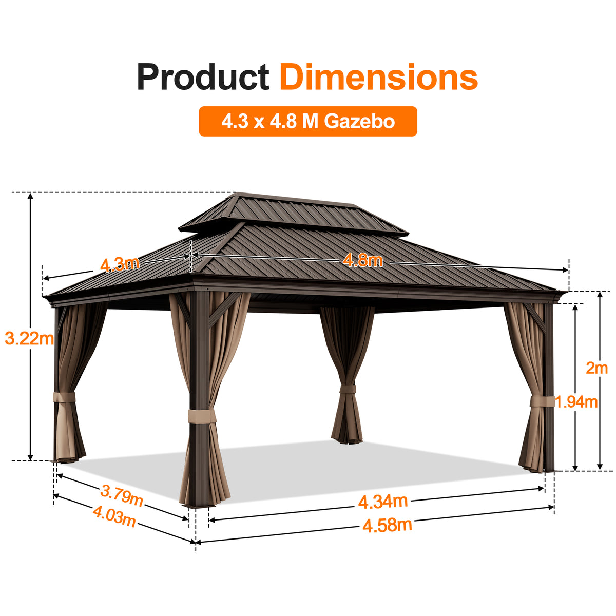 Patioslife Luxury Haven Hardtop Gazebo with sides & Drainage Gutters, 120×120mm Aluminum Posts| Most Popular Choice for Garden or Backyard